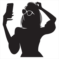 A Woman Taking selfie vector silhouette, smart stylish girl vector silhouette