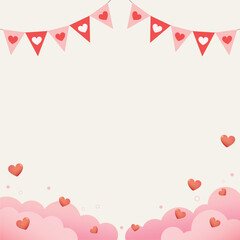 Obraz premium Template of love with hearts and hanging flag. Frame with hearts. Cute happy valentine's day card.