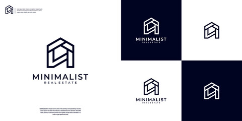 Minimalist real estate logo, Home logo with line art style - obrazy, fototapety, plakaty