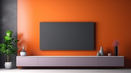 Two tone color wall background,Modern living room decor with a tv cabinet.3d rendering