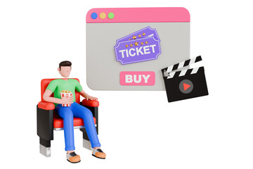 3d illustration of online cinema ticket order. Movie tickets online sale. online cinema ticket booking 3d illustration