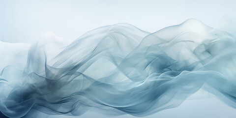 Silvery fluid art floating amidst a sky blue mist