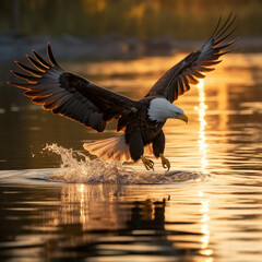 eagle in flight on the lake