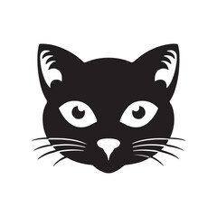 A black silhouette cat head set, Clipart on a white Background, Simple and Clean design, simplistic