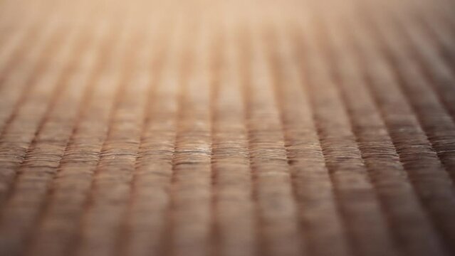 Close up of the Japanese tatami mat flooring. Slow motion. 