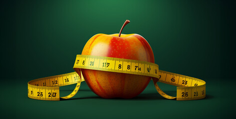 apple wrapped in a measuring tape vector, apple with measuring tape - obrazy, fototapety, plakaty