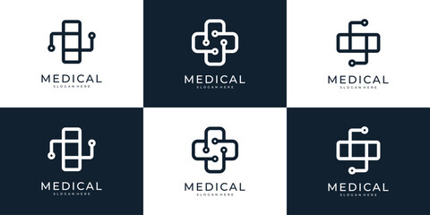 Set of medical tech logo design inspiration