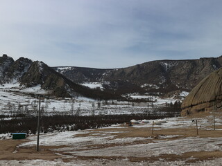 몽골 겨울 눈 쌓인 풍경