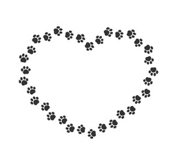 Heart shape animal paw print frame silhouette