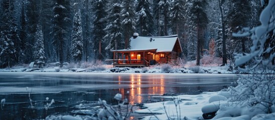 Ideal winter retreat in cozy cabin on icy lake.