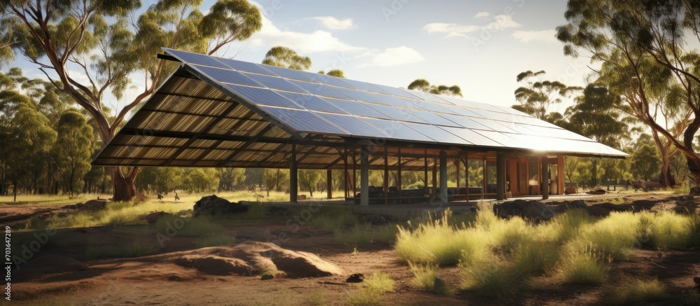 Poster Australia's shed equipped with solar panels.