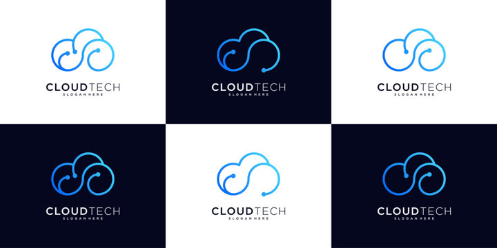 Cloud digital technology logo design template