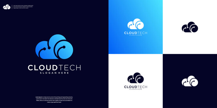 Cloud tech logo design template. Cloud digital technology logo design vector