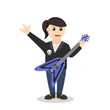 Punk Guitarist woman Playing At Concert design character on white background