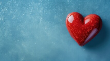 Glossy red heart on a textured turquoise background, conveying love