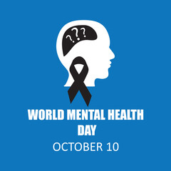 World Mental Health day is observed every year on October 10, vector flat trendy style illustration on white background..eps