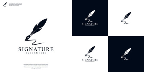 Minimalist quill feather logo design template - obrazy, fototapety, plakaty