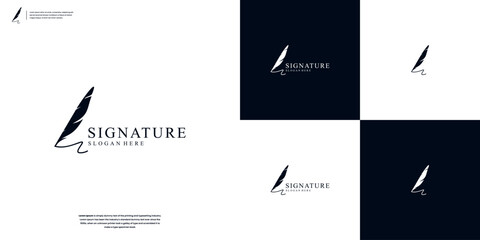 Minimalist quill feather logo design template.