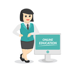 Female teacher online education design character on white background