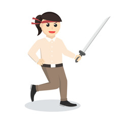 office warrior with katana design character on white background
