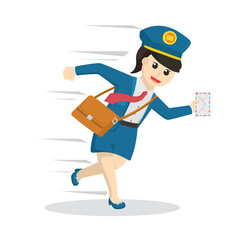 postman woman running delivering letter design character on white background