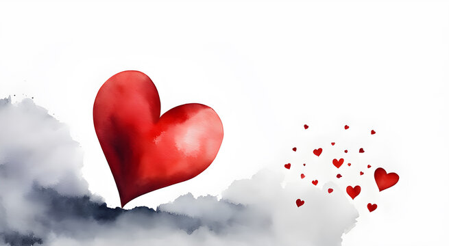 water color Red heart love shape background,Valentine day concept,Generative Ai