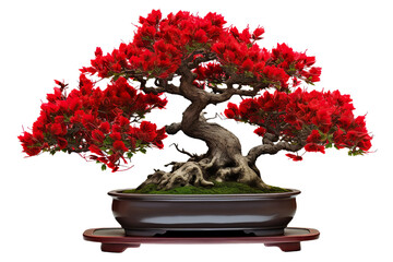 Naklejka premium Pot of giant bonsai with Red flowers on a white background PNG