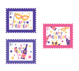 Naklejka premium New Year decoration art vector. Cute and simple party celebration designs