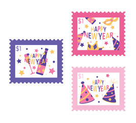 New Year decoration art vector. Cute and simple party celebration designs