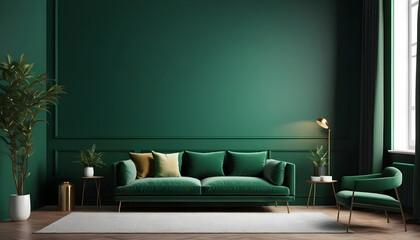  Home-mockup--dark-green-room-interior-background--3d-render