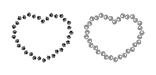 Heart shaped frame made of animal paw prints with empty space for your text and images. Cute Valentines, animal lover dog paw print border. © Aletheia Shade