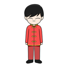 Chinese New Year Cartoon Character illustration: Adorable boy with Black Hair and Lucky Aura.