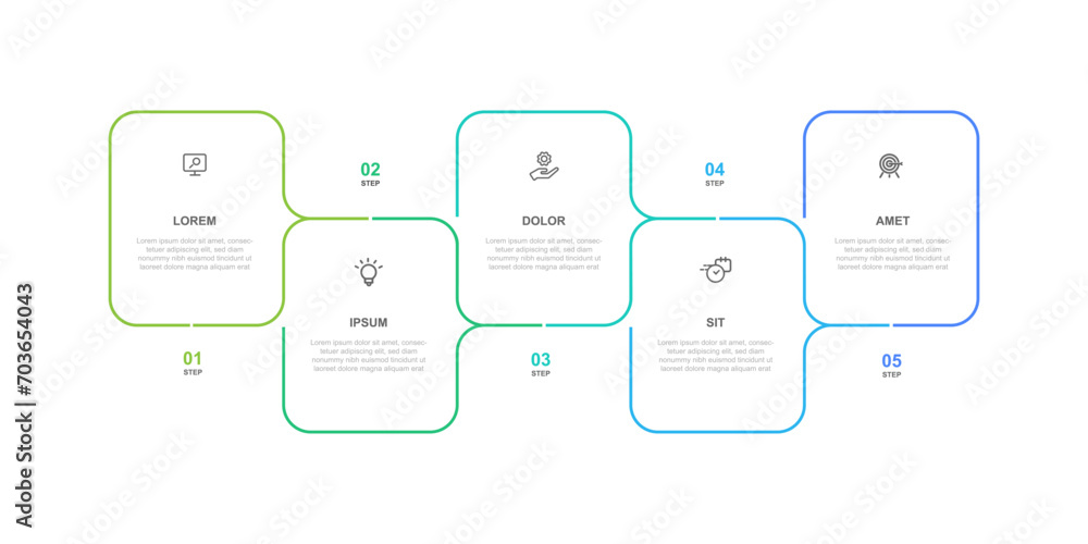 Aufkleber Design template infographic vector element with line style and 5 step process or options suitable for web presentation and information graphic 
