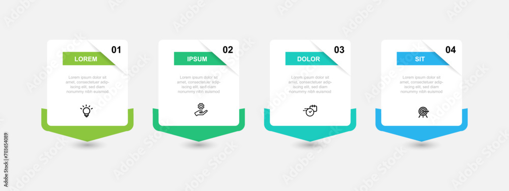 Aufkleber Design template infographic vector element with icons and 4 step process or options 