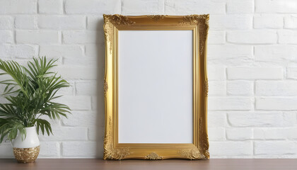 Vertical-gold-picture-frame-on-Wall--frame-mockup