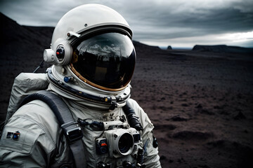 Obraz na płótnie Canvas An astronaut walking on a planet with an amazing background