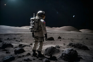 An astronaut on a planet with an amazing background