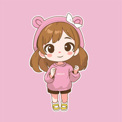 vector cute little girl anime chibi illustration