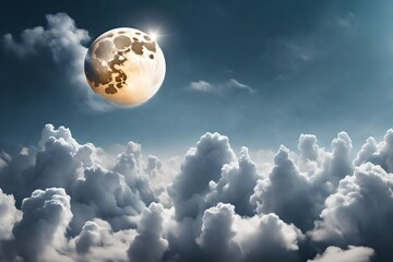 blue clouds in the dark white sky with heat lightning in the clouds with moon shinning on the top of the sky abstract background 