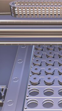 palletising robot, linear pickup and assembly for workpieces, sorting machine, 3d rendering