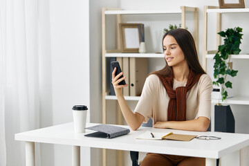 young laptop selfie student smile girl phone blogger education learning