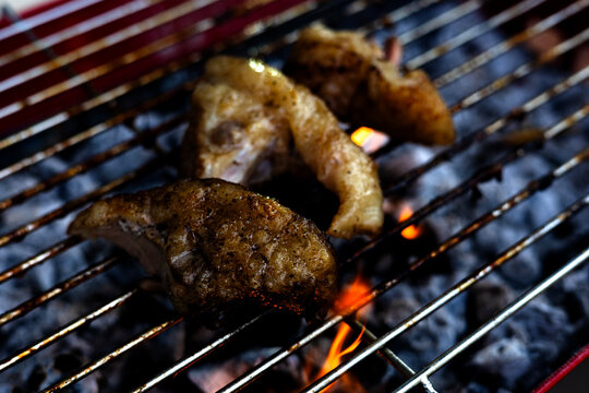 Barbecue Meat On Outdoor Grill