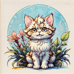Cute Persian Cat in Watercolor Illustration
