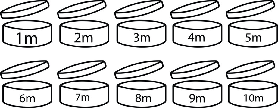 Set of Periods After Opening months, shelf life vectors icons in trendy Line styles editable stock. Round tub with cap opened. Pao symbols expiration date packaging symbols on transparent background.