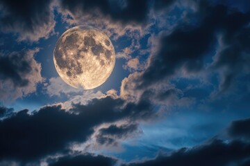 Naklejka na ściany i meble Bright Full Moon Illuminating the Night Sky.