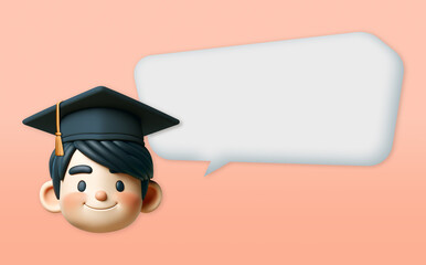 Cute boy character wearing a graduation cap and speech bubble