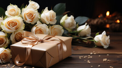 gift box and white roses