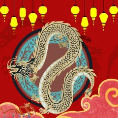 Illustration design of the Dragon for Chinese year 2024. the zodiac of Chinese and the Dragon symbol of the year.