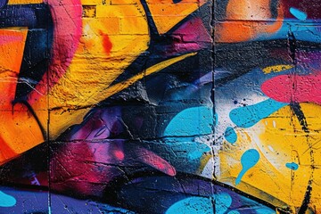 Close up of a vibrant graffiti art on a city wall.