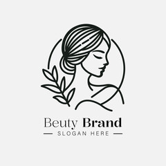 elegant beauty woman face and girl logo line art